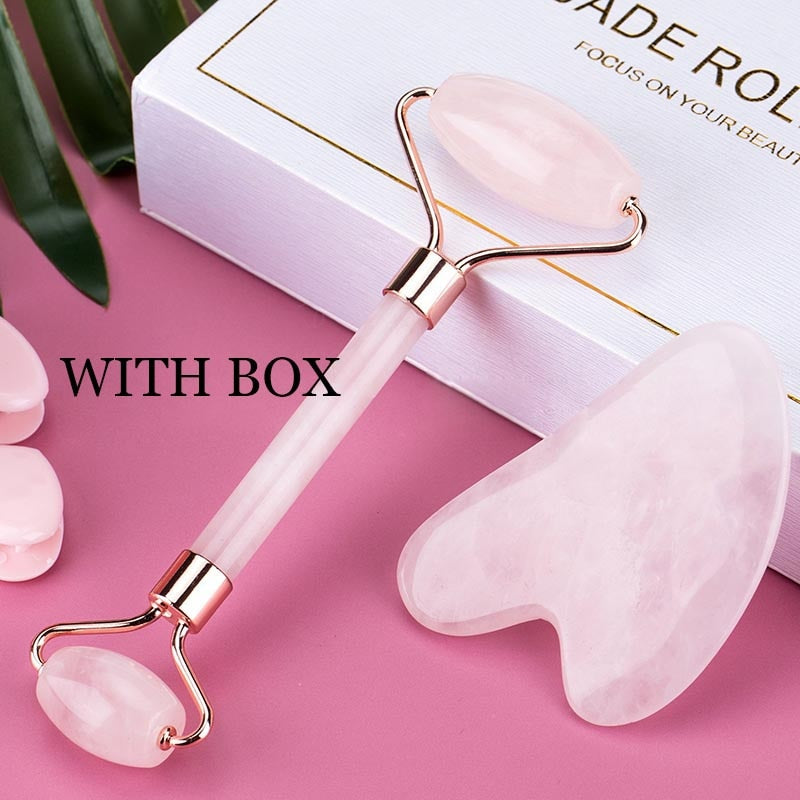 Face Massage Jade Roller Rose Quartz Natural Stone Gua Sha Slimmer Lift Wrinkle Double Chin Remover Beauty Care Slimming Tools