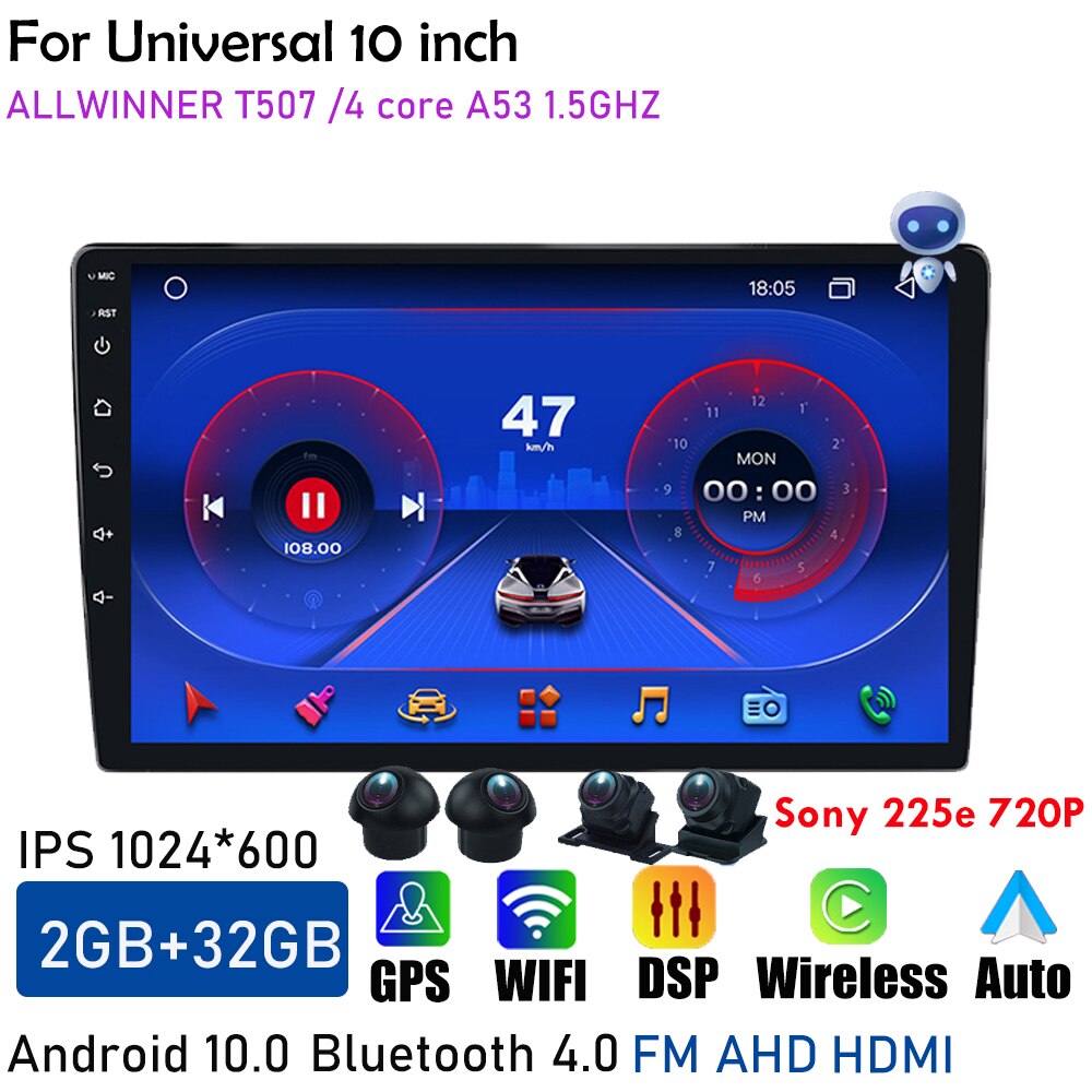 Central Multimedia 2 Din Android Universal Wireless Carplay Screen Android Auto 360 Bird View Panorama GPS BT Wifi 9inch Stereo