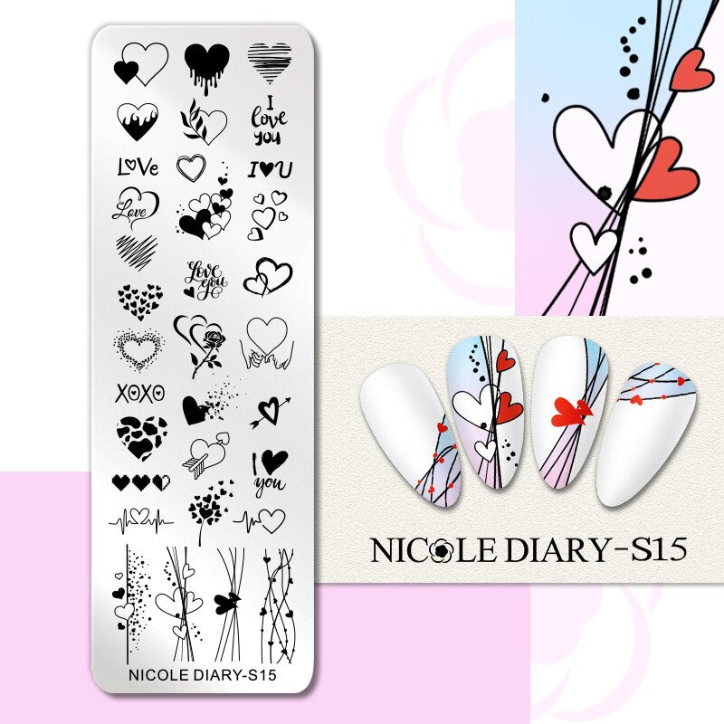 NICOLE DIARY Leaves Flower Stripe Design Stamping Plates Abstract Lady Face Nail Stamp Templates Leaf Floral Printing Stencil