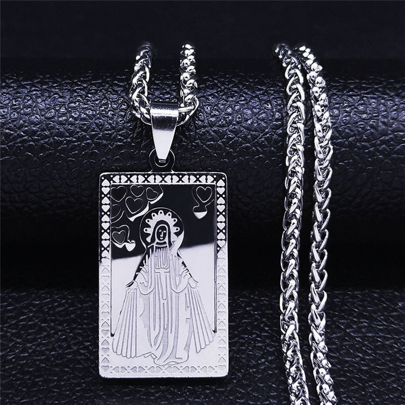 Hip Hop Virgin Mary Medal Our Lady of Guadalupe Necklace Stainless Steel Pendant Necklace Women/Men Jewelry virgen de guadalupe