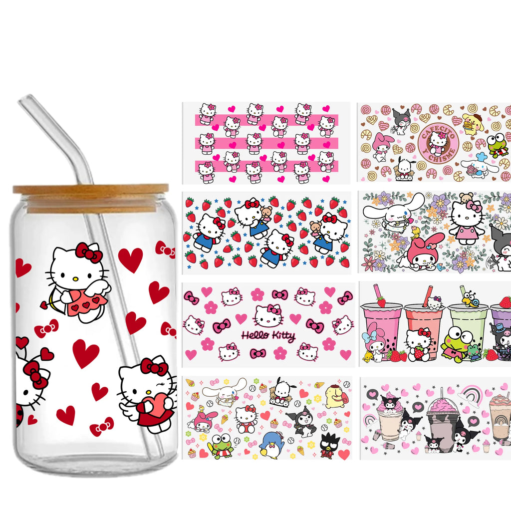 Sanrio Hello Kitty Kuromi My Melody Design UV DTF Sticker for 16ozCup Wrap Transfer Sticker Custom Label DIY Logo Self adhesive