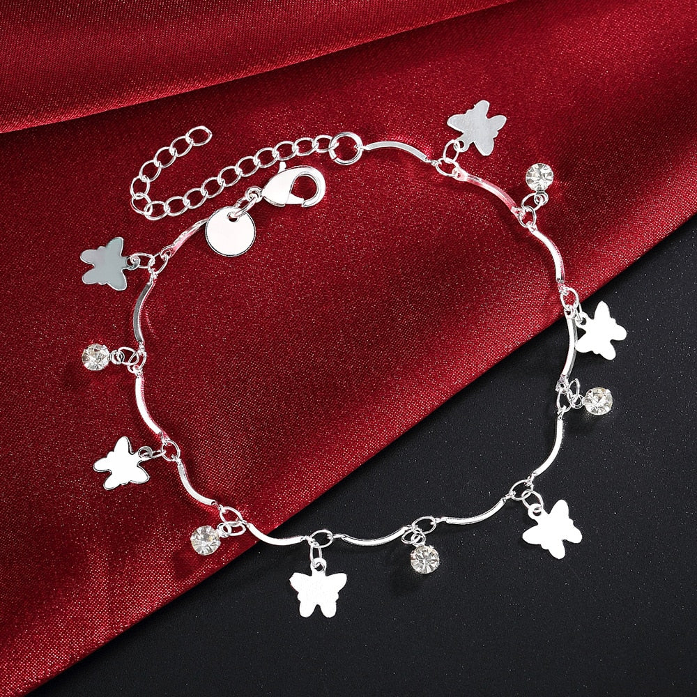 VENTFILLE 925 Sterling Silver Diamond-Studded Butterfly Bracelet Women&#39;s Fashion Temperament Flower Adjustable Bracelet