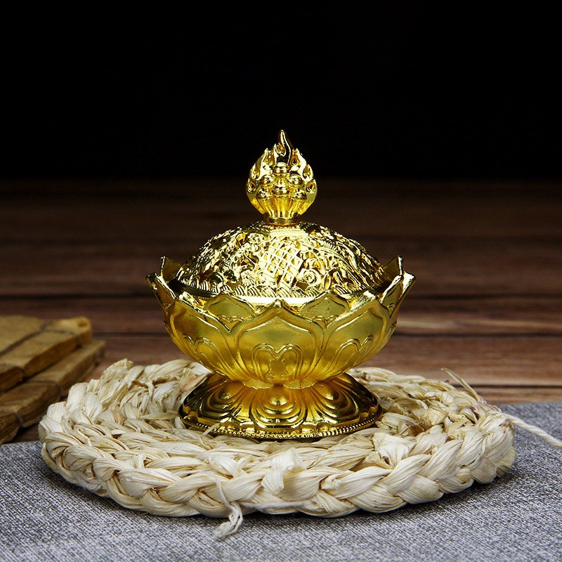 ERMAKOVA Lotus Flower Chinese Buddha Alloy Metal Incense Burner Incense Holder Handmade Censer Bowl Buddhist Home Decoration