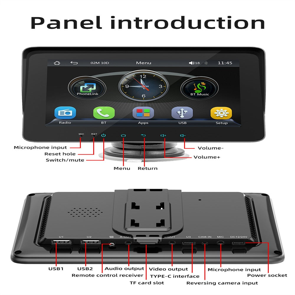 Universal 7 inch Car Mp5 Radio Player Video Player Portable Wireless Apple CarPlay Android Auto Touch Screen For BMW VW KIA