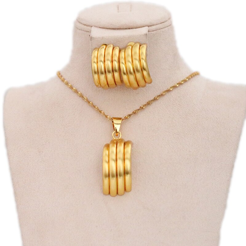 24k Gold Plated Ethiopian Earrings Pendant Necklace Set Dubai Women's Jewelry Set Africa India Nigeria Wedding Gift Party Jewelr