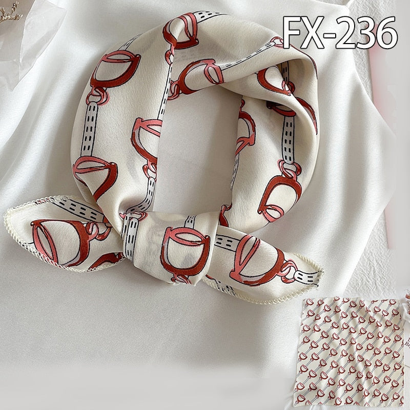 Lady Hair Scarf for Women Fashion Print Small Satin Silk Square Scarves Design Hairbands Bandana Foulard Accessories Summer 2022