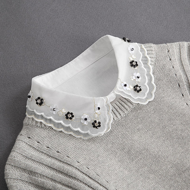 Fashion 2023 Front Tie White Fake Collar for Women Stand Detachable Collar Fake Girls Vintage Lace Ladies False Blouse Collar