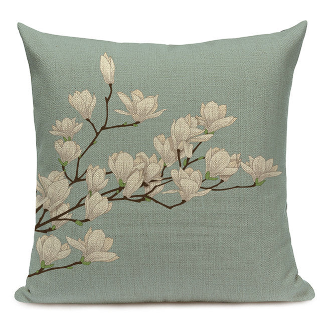 Watercolor Flower Cushion Cover Vintage Bird Blue Pink Pillow Case Transparent Flowers Sofa Decorative Pillow Cover 45x45cm