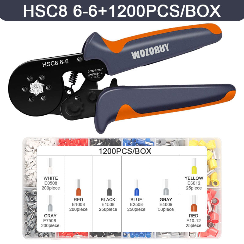 Ferrule Crimping Tool Kit with Ferrules Terminals, WOZOBUY Self-adjustable Ratchet Wire Crimper for Electrical Wire Connectors