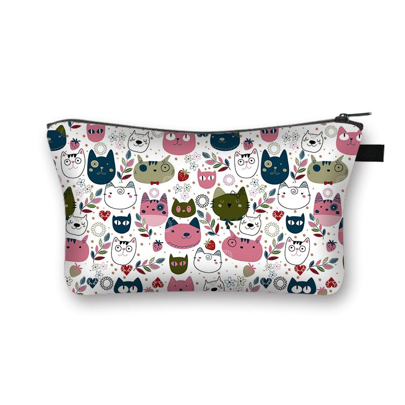 Cute Cat Print Cosmetic Case Women Makeup Bags Cartoon Kitten Cosmetic Bags Ladies Travel Storage Bag Girls Make Up Organizers