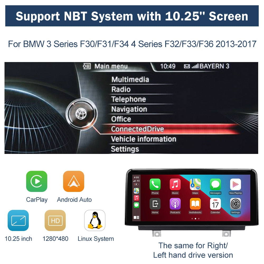 Touch Smart Screen For BMW NBT F10/F20/F21/F30/F31/F32/F33/F34/F36 Wireless CarPlay Android Auto Multimedia Linux Display