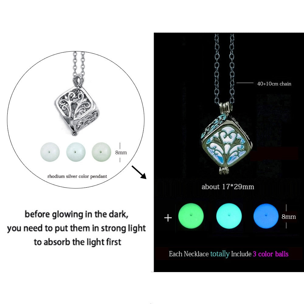 Glow-in-the-Dark Necklace for Men or Women with Luminous Dragon Necklace Glowing Night Fluorescence Antique Silver-Plated Halloween.