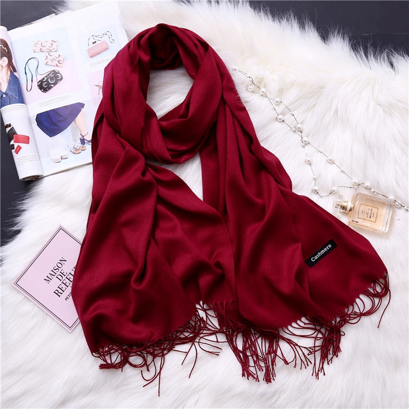 2022 Winter Scarves For Women Shawls Warm Wraps Lady Pashmina Pure Blanket Cashmere Scarf Neck Headband Hijabs Stoles Foulard