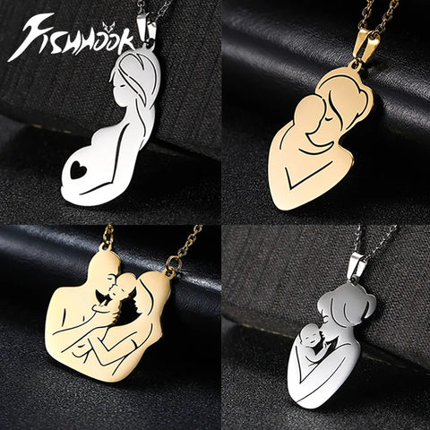 Fishhook Father Necklace Mother Day Baby Child Family Chain Mom Dad Kid Gift For Women Man Wife Stainless Steel Pendant Jewelry