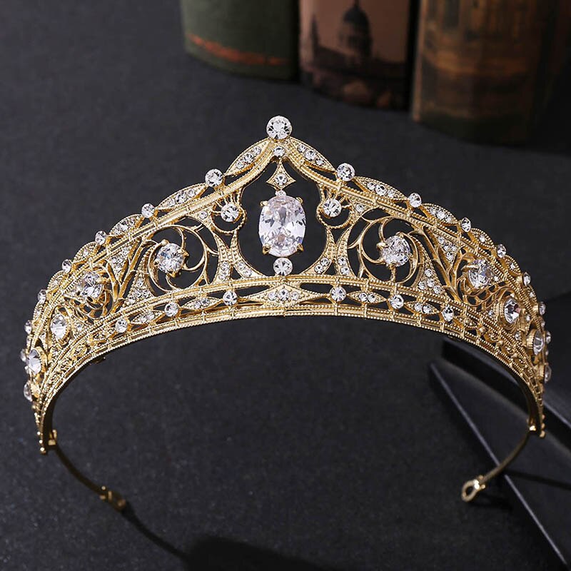 Luxury Crystal Wheat Shape Crown Handmade Gold Color Bride Headdress Wedding Tiara Rhinestone Headpiece Women Hair Accessories