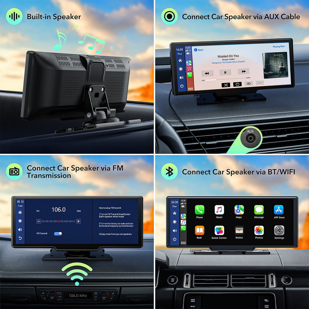 TOGUARD 10inch Dual Lens Wireless Carplay Screen Player Android Auto Car Stereo DVR Recorder Dashboard WiFi GPS Rearview Camera