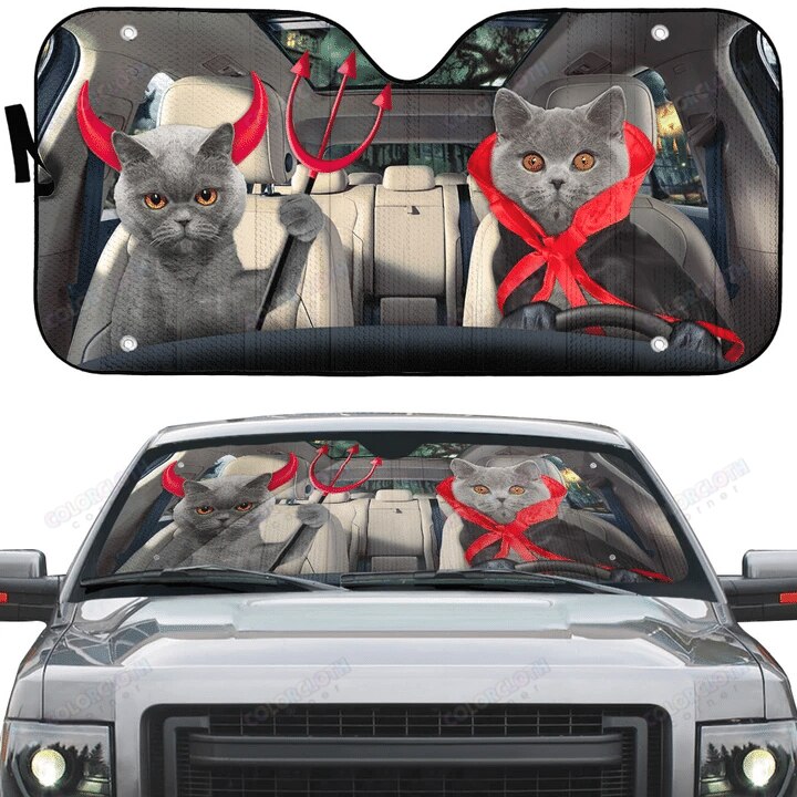 Black Cat Car Sunshade, Black Cat Gift, Black Cat Car Decoration, Cat Seat Cover, Gift for Father, Automatic Sun Shade