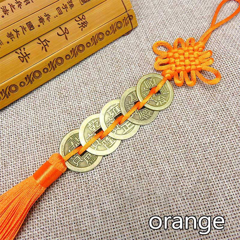 Five Emperor Money Lucky Charm Ancient Coin 1Pcs Red Chinese Knot Collection Gift Copper Coins Keychain Good Fortune