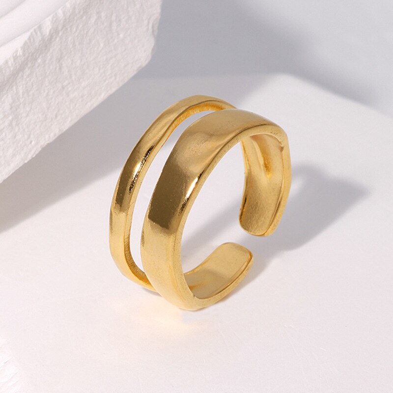 HUANZHI 2020 Gold Color Silver Color Metal Minimalist Glossy Wide Open Rings Geometric Finger Rings for Women Men Jewelry