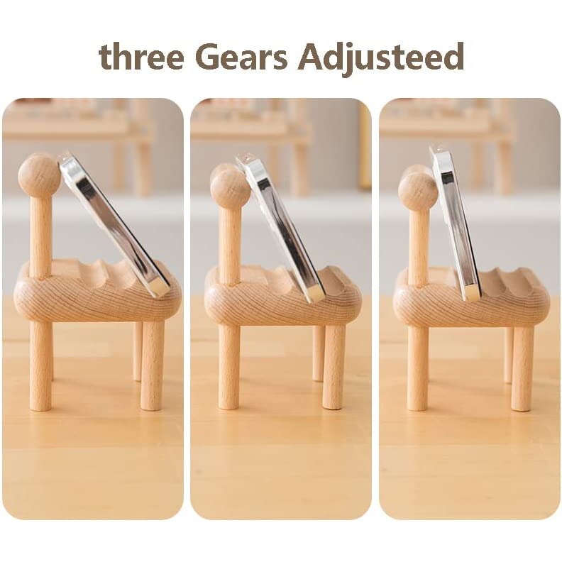 Cute Mini Chair Phone Holder, Card Display Wooden Stand for Desk, Multi-Angle Universal Mobile Phone Stand for iPhone Samsung