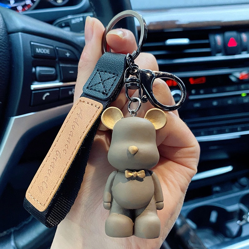 Cute Resin Keychain Charm Tie The Bear Pendant For Women Bag Car KeyRing Mobile Phone Fine Jewelry Accessories Kids Girl Gift