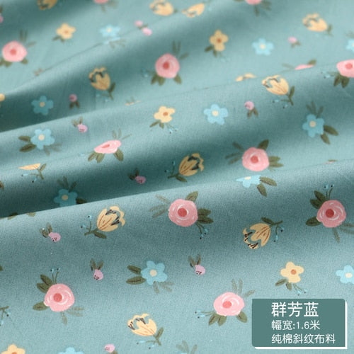 Fresh Floral Twill Cotton Fabric (50x160cm) - Ideal for DIY Baby Clothes, Newborn Pajamas, Quilt Covers, and Bed Sheets - High-Quality Sewing Cloth for Crafting