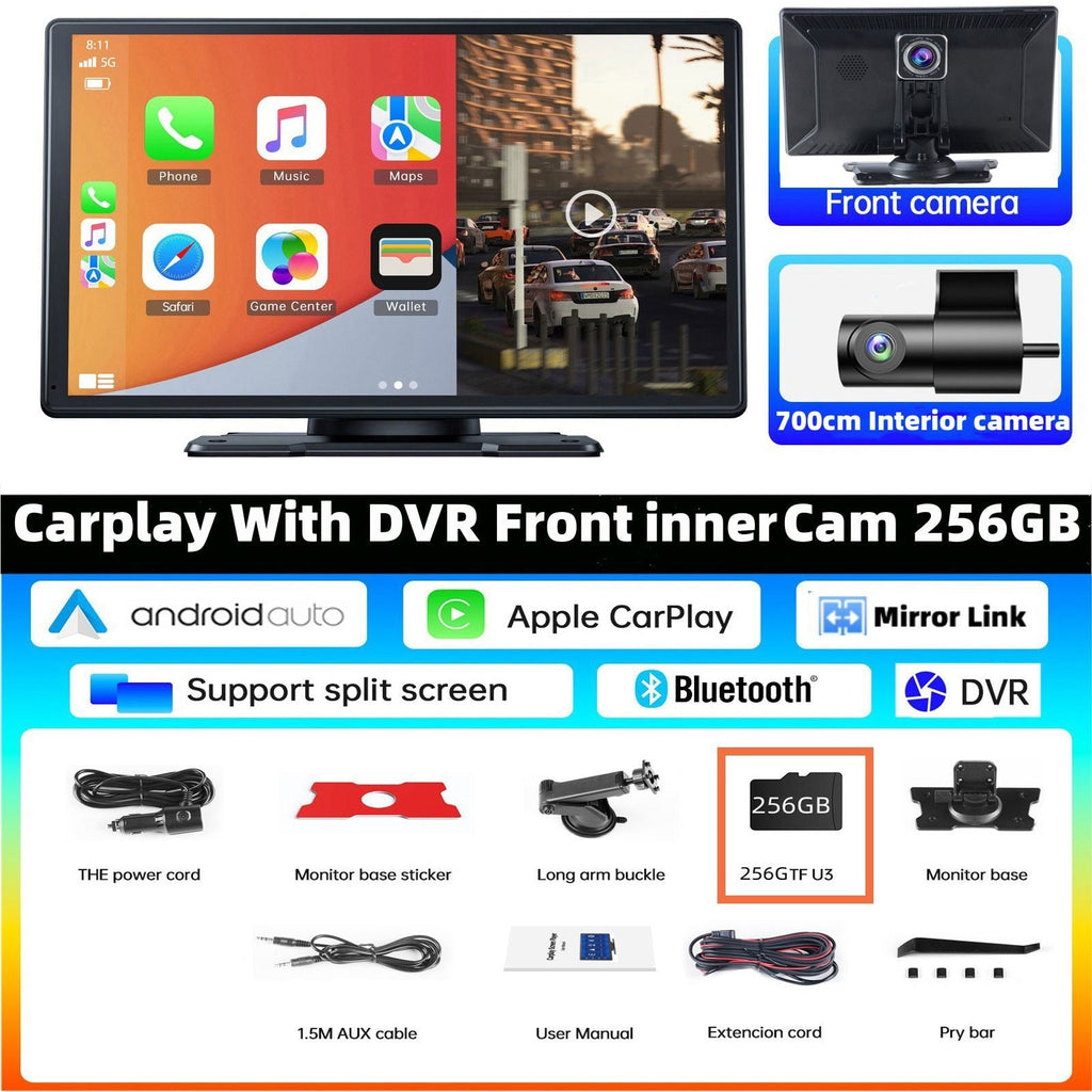 TOGUARD 9" Wireless Carplay Android Auto Multimedia Car Play Monitor Dual Len Cam Car Screen DVR GPS Wifi BT with Reverse Camera