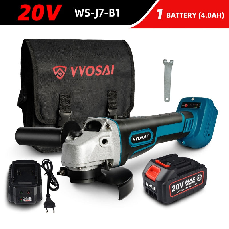 VVOSAI M14 Cordless Angle Grinder 20V Lithium-Ion Grinding Machine Cutting Electric Angle Grinder Grinding Brushless Power Tool