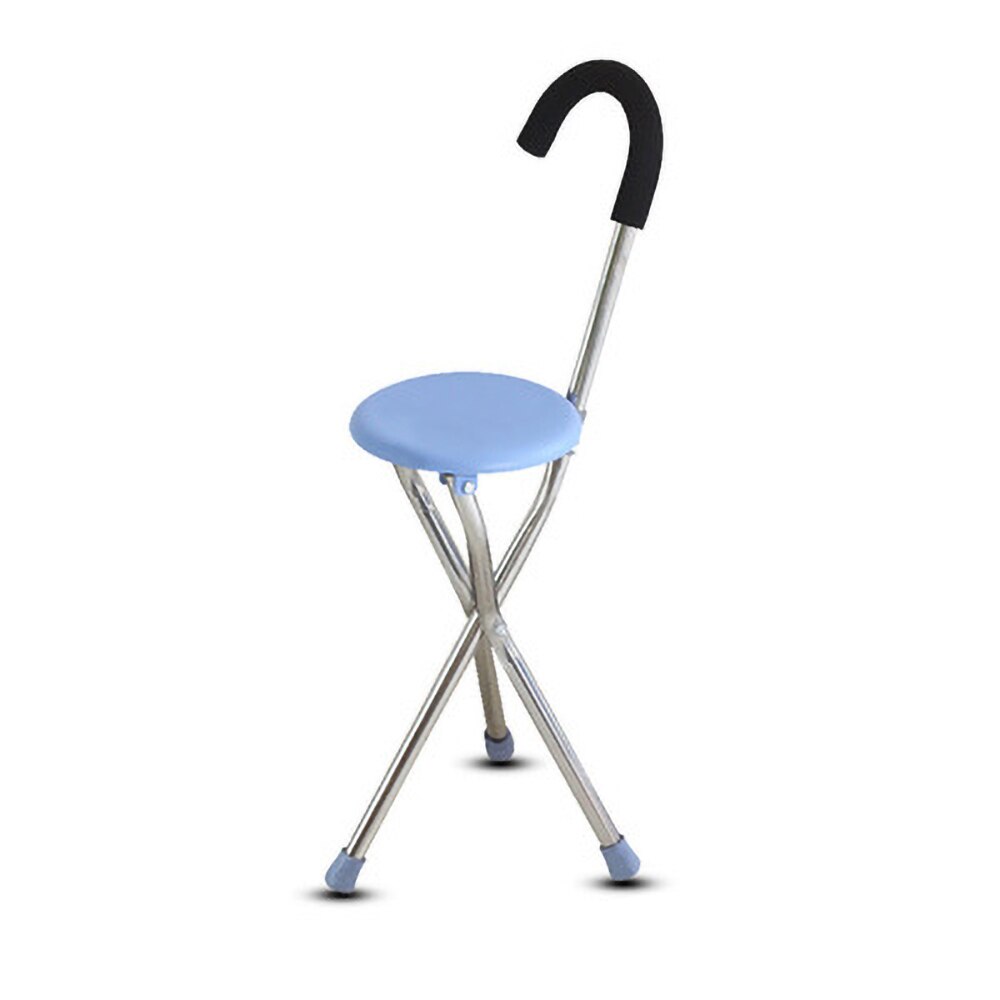 2in1 Folding Stainless Steel Walking Stick Tripod Stool Anti-Slip Elderly Walking Assistance Cane Crutch Chair Rest Stool