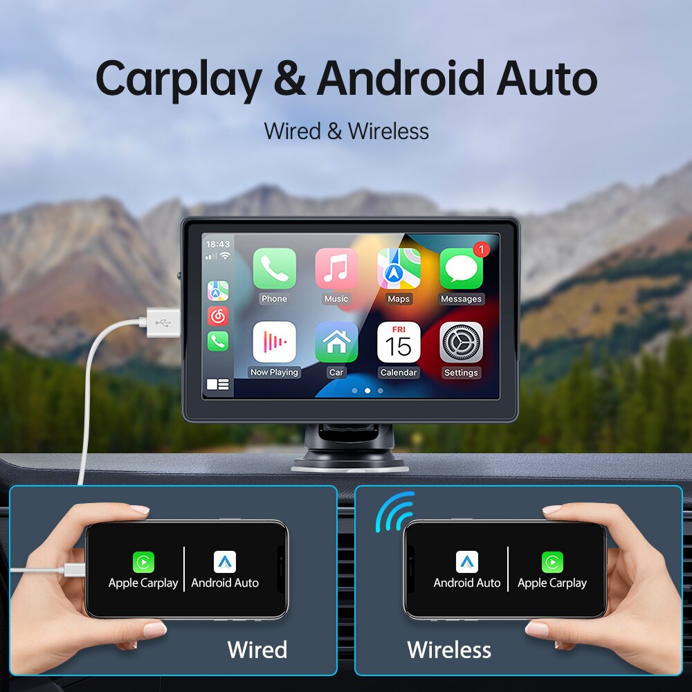 Universal 7inch Car Radio Multimedia Video Player Portable Wireless Apple CarPlay Android Auto Touch Screen For BMW VW KIA