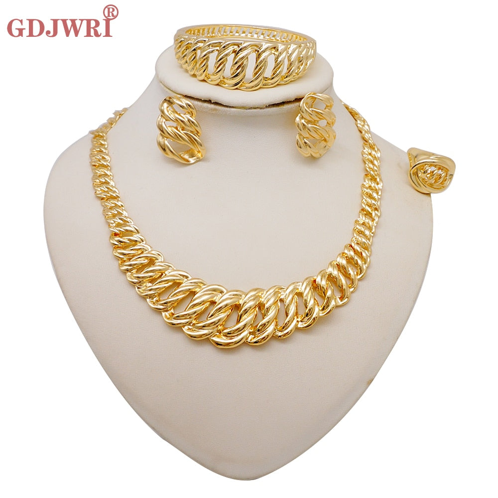 Fashion Dubai Gold Color Luxury Ethiopian Irregular Jewelry Sets African India Wedding Necklace Earrings Set For Women Party