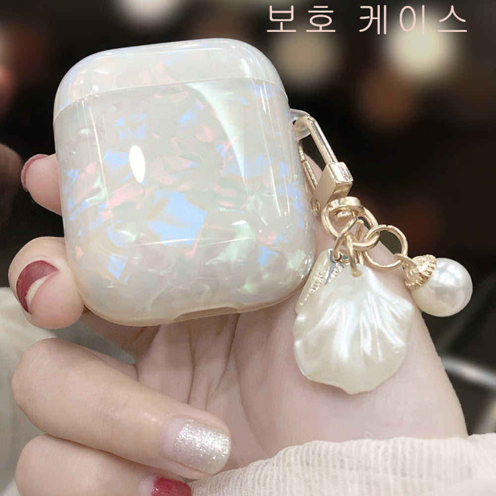 Luxury Girls Pearl Shell Case for Apple Airpods 1 2 3 Case for AirPods Pro Case with Keychain Earphone Accessories Headphone Box