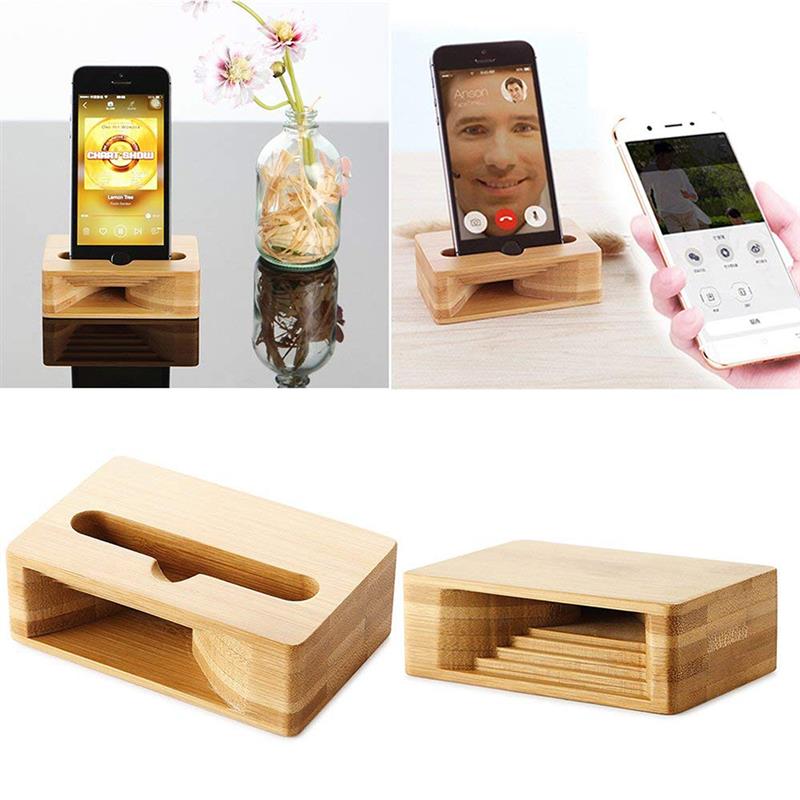 Phone Sound Amplifier Universal Bamboo Mobile Phone Holder Stand Cellphone Wood Loudspeaker Holder