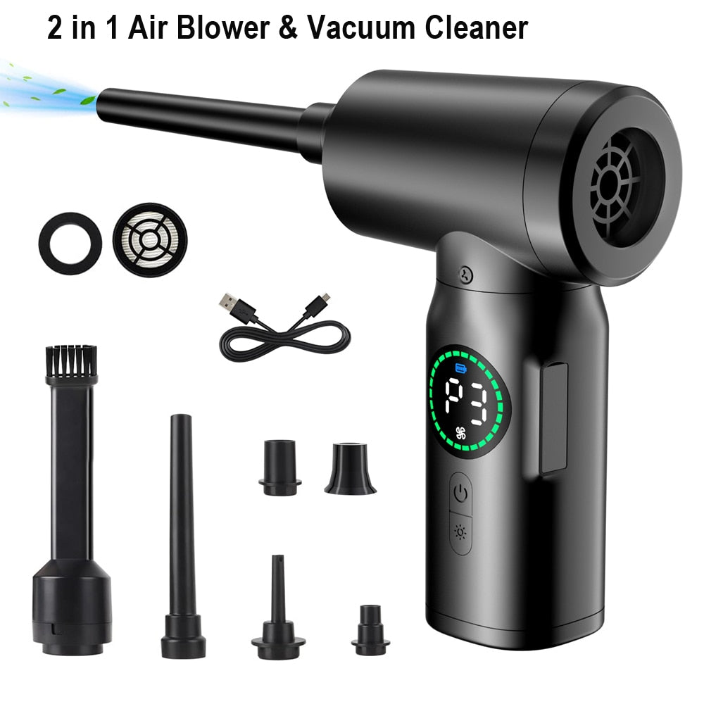 7500mAh Portable Compressed Air Duster 2 in 1 Air Blower & Vacuum Cleaner Cordless Duster Blower for Keyboard Computer Cleaning