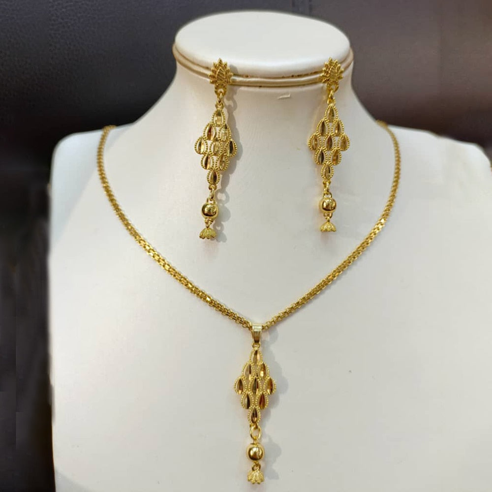 18K Gold Color Ethiopian Necklace Jewelry Sets Gold Color Earrings and Necklace Wedding Party African Accessories Gifts