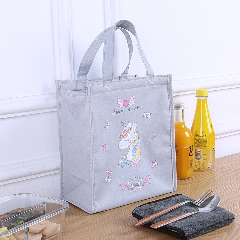 PURDORED 1 Pc Cartoon Lunch Bag Women Fresh Cooler Bags Waterproof Portable Zipper Thermal Oxford student Lunch Box Food Bags