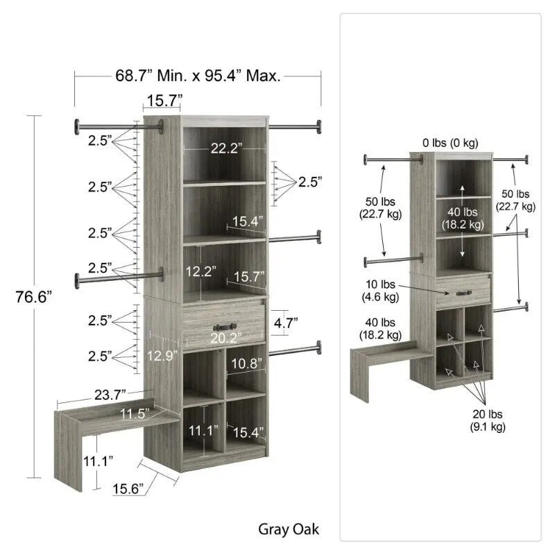 Nova Grow with Me Grey Oak Adjustable Kidsâ Closet Organizer System