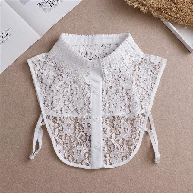 Fashion 2023 Front Tie White Fake Collar for Women Stand Detachable Collar Fake Girls Vintage Lace Ladies False Blouse Collar