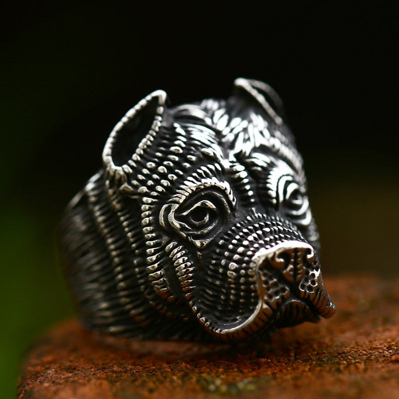 Stainless Steel fashion animal golden retriever Sharpei Dog Ring Men Simulation Details Personality Unique Amulet Jewelry