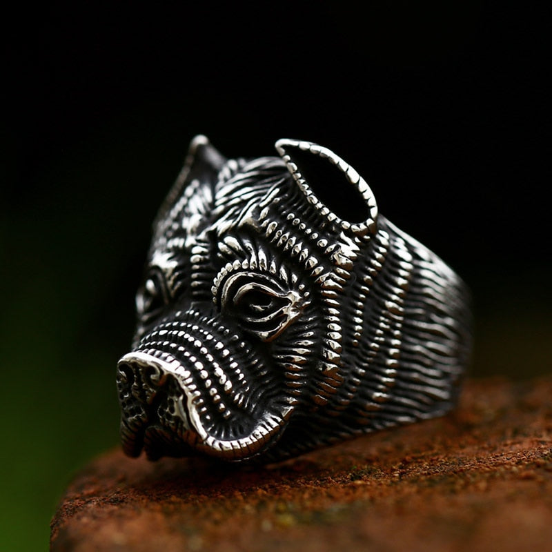 Stainless Steel fashion animal golden retriever Sharpei Dog Ring Men Simulation Details Personality Unique Amulet Jewelry