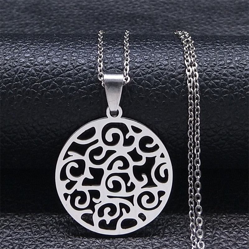 Fashion Heart Tree of Life Stainless Steel Statement Necklace for Women Silver Color Necklaces Jewelry collares  N4205S01