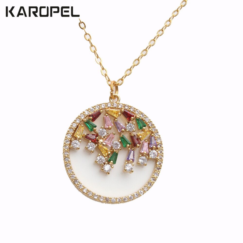 Fashion Colorful Cubic Zircon Round Cut Necklace Jewelry Women Wedding Luxury CZ Zircon Crystal pendant Necklace Party Gifts