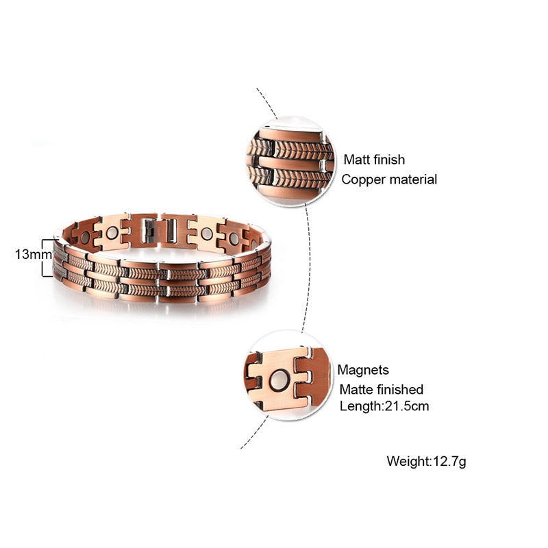 Elegant Pure Copper Therapy Bracelets Mens Pain Relief For Arthritis And Carpal Tunnel Adjustable Bangle Bileklik Erkek