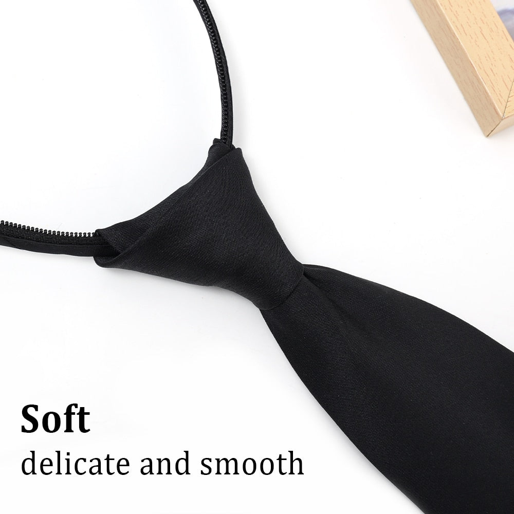 Unisex Black Simple Clip on Tie Security Tie Uniform Shirt Suit Neckties Steward Matte Funeral Lazy Neck Ties Men Women Students