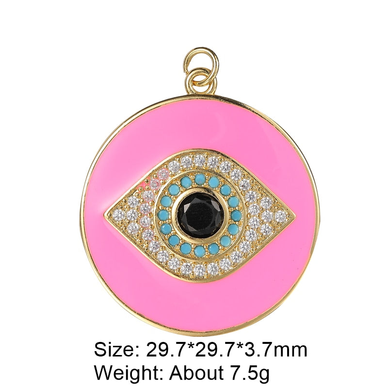 Juya DIY Luxury Multicolor Cubic Zirconia Enamel Greek Evil Eye Charms For Handmade Women Fashion Pendant Turkish Jewelry Making