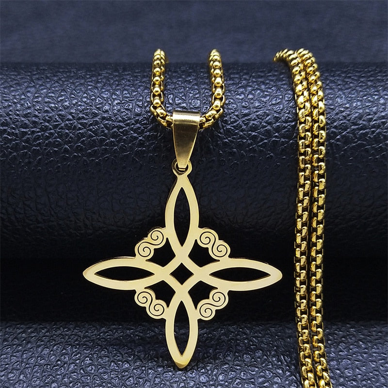 Witchcraft Stainless Steel Witch Knot Pendant Necklace for Women Man Silver Color Wicca Chain Necklaces Jewelry nudo de bruja