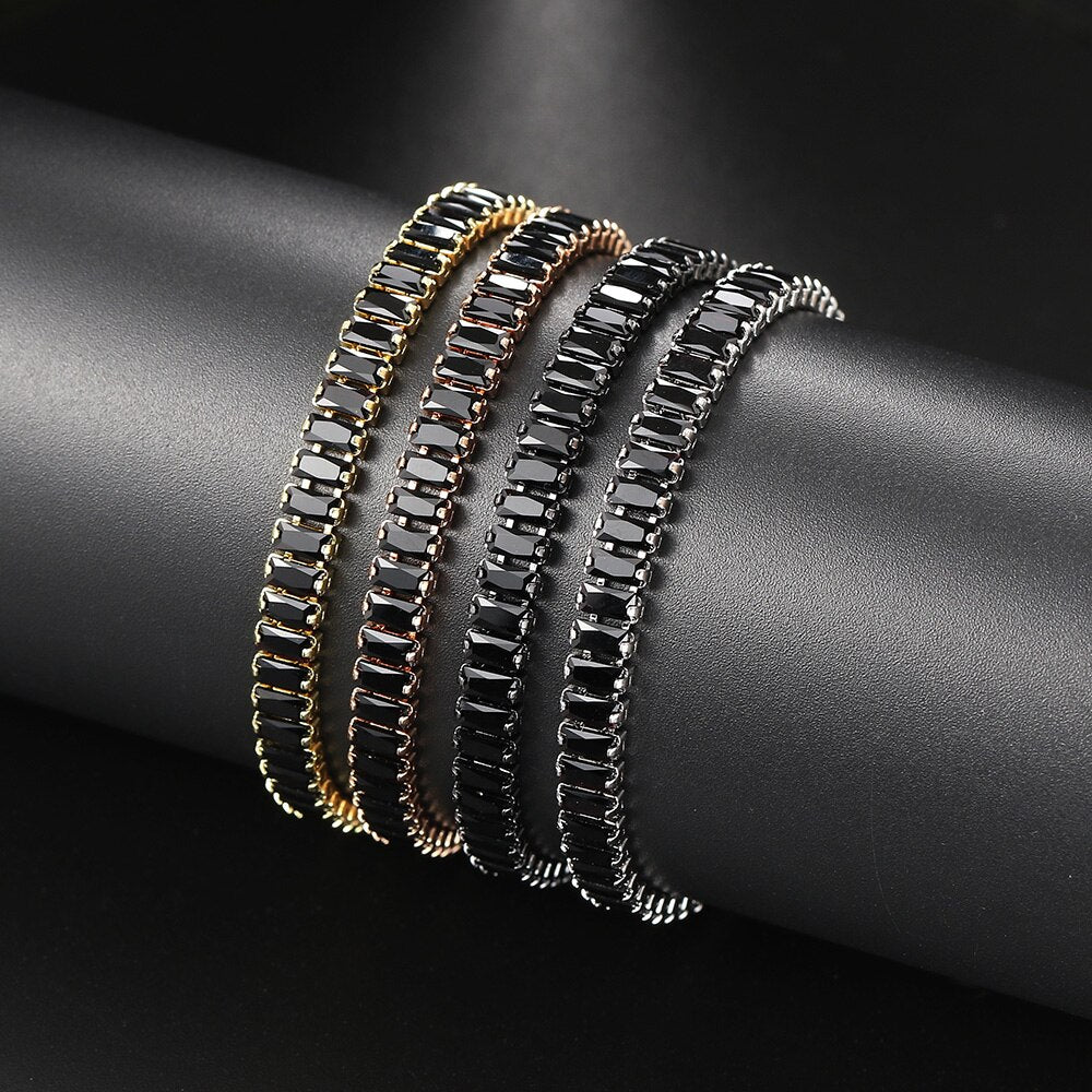 Black Crystal Tennis Bracelets for Women & Men Luxury Iced Out Cubic Zirconia Adjustable Bracelet On Hand Hippie Jewelry DZH051