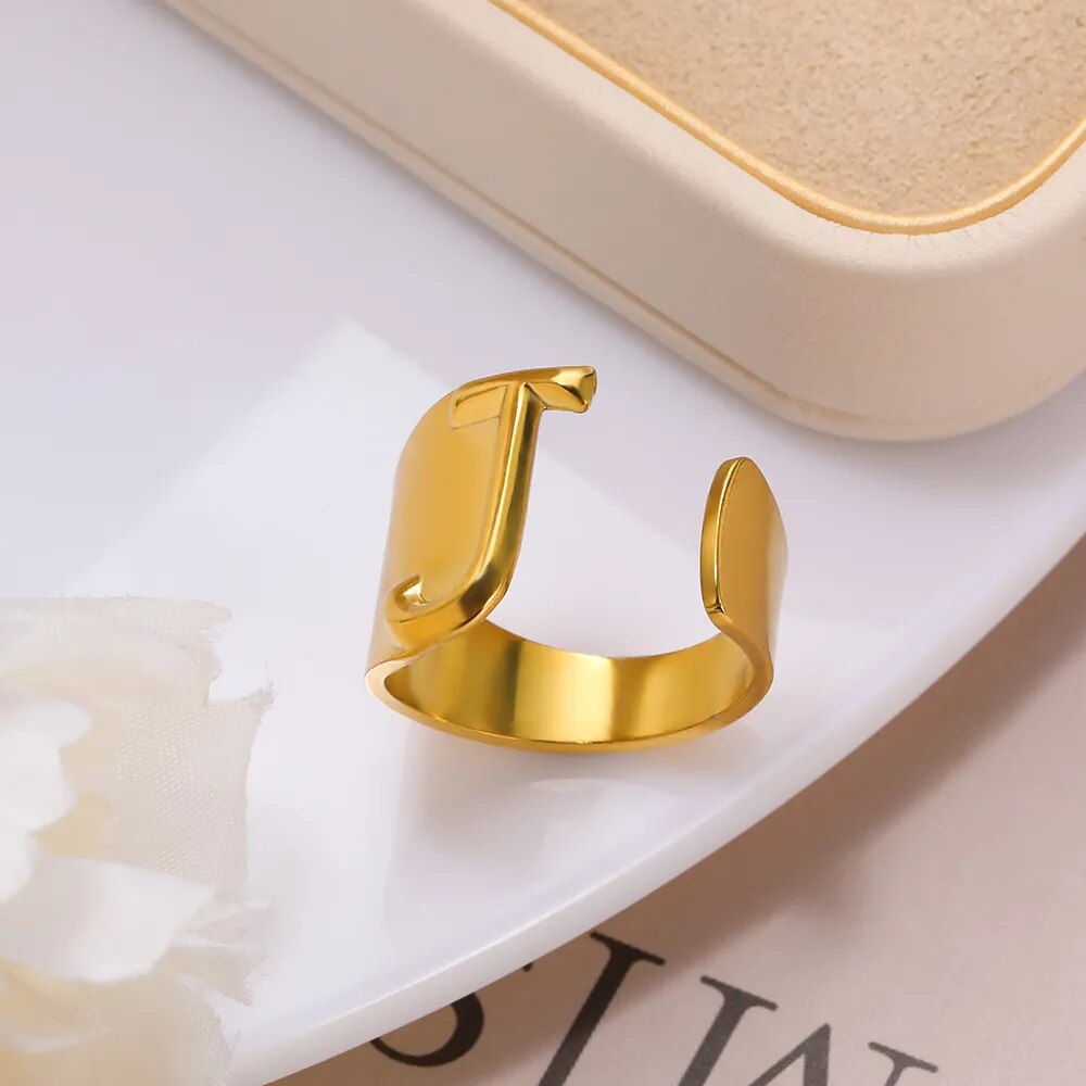 Fashion Adjustable Initials Rings Stainless Steel A-Z  Letters Rings For Women Alphabet Jewelry bague femme Party Gift