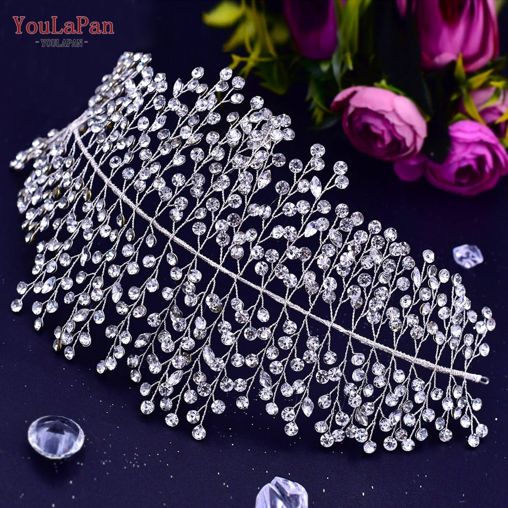 YouLaPan HP240 Luxury Bridal Crown Wedding Hair Accessories Bridal Tiara and Headdress Rhinestone Headband for Women Headpiece