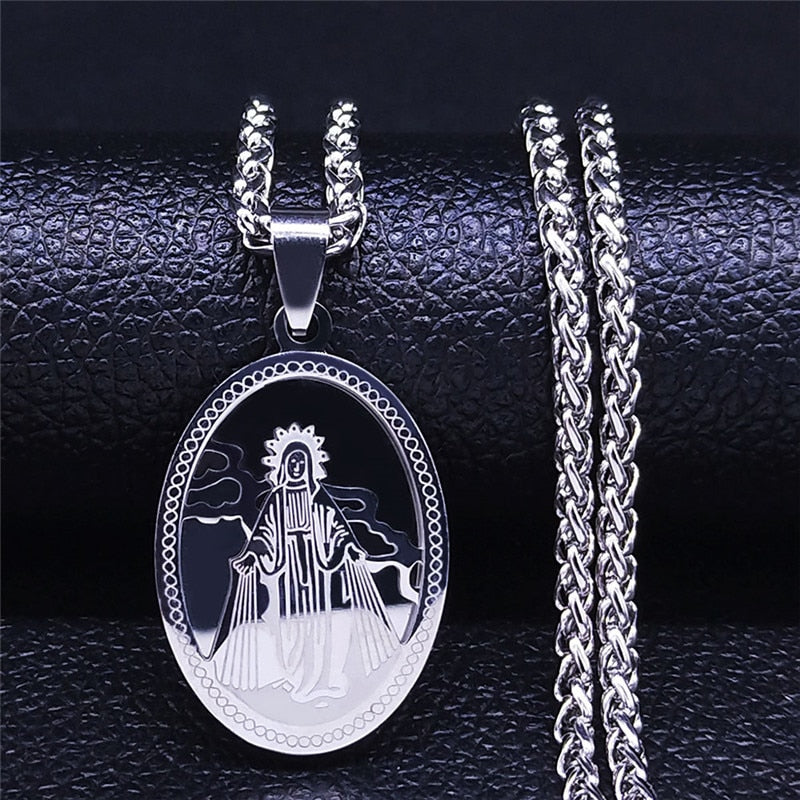 Hip Hop Virgin Mary Medal Our Lady of Guadalupe Necklace Stainless Steel Pendant Necklace Women/Men Jewelry virgen de guadalupe